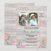 Foto van Birthday Party Floral Rustic Wood 2 Afbee Kaart (Voorkant / Achterkant)