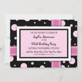 Foto van Birthday Party Invitation roze Black Stip Kaart (Achterkant)