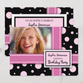 Foto van Birthday Party Invitation roze Black Stip Kaart (Voorkant / Achterkant)