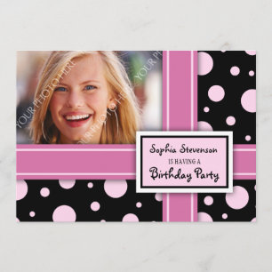 Foto van Birthday Party Invitation roze Black Stip Kaart