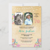 Foto van Birthday Party Pink Floral 2 Afbeeldingen Kaart (Voorkant)