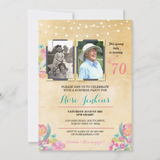 Foto van Birthday Party Pink Floral 2 Afbeeldingen Kaart (Voorkant)