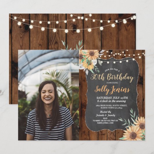 Foto van Birthday Party Rustic Sunflower Floral Wo Kaart (Voorkant / Achterkant)