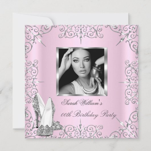 Foto van Birthday Party Women's Pink Silver Kaart (Voorkant)