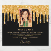 Foto van Birthday party zwarte glitter goud welkom Sparkling Wijnetiket (Enkel label)