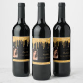 Foto van Birthday party: zwarte goudglitter glazen Wijn Etiket (Flessen)