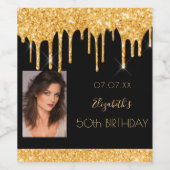 Foto van Birthday party: zwarte goudglitter glazen Wijn Etiket (Enkel label)