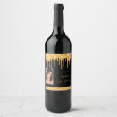 Foto van Birthday party: zwarte goudglitter glazen Wijn Etiket (Voorkant)