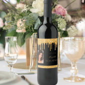 Foto van Birthday party: zwarte goudglitter glazen Wijn Etiket