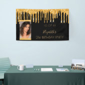 Foto van Birthday party zwarte goudglitter welkom Spandoek (Beurs)