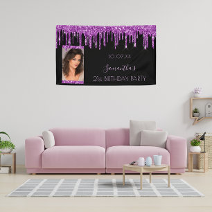 Foto van Birthday party zwarte paarse glitter eleg Spandoek