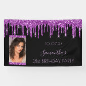 Foto van Birthday party zwarte paarse glitter eleg Spandoek (Horizontaal)