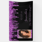 Foto van Birthday party zwarte paarse glitter eleg Spandoek (Verticaal)