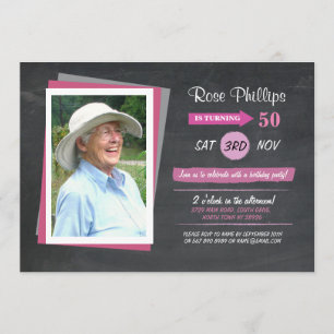 Foto van Birthday Pink Chalk Women's Invite Kaart
