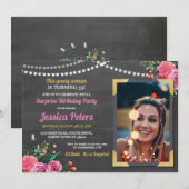 Foto van Birthday Pink Floral Chalk Elke leeftijd Kaart (Voorkant / Achterkant)