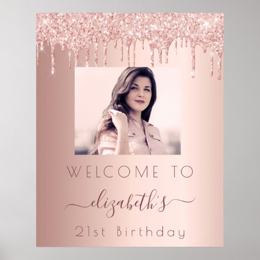 Foto van Birthday roos goud glitter welkom Poster (Voorkant)