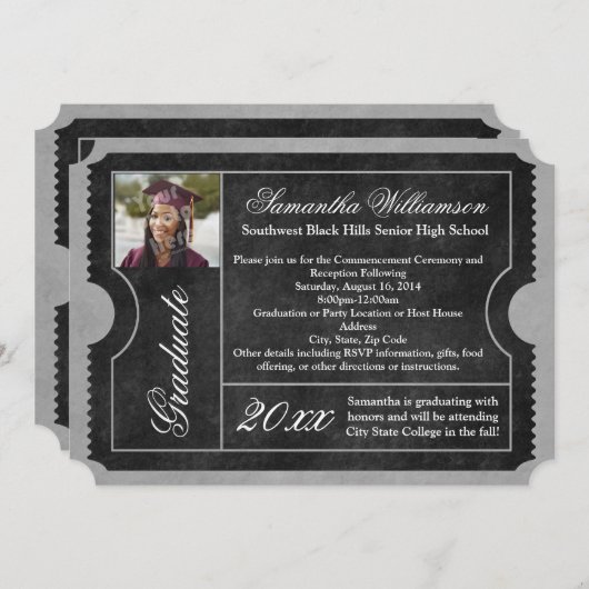 Foto van Black Afstuderen Ticket-uitnodigingen Kaart (Voorkant / Achterkant)
