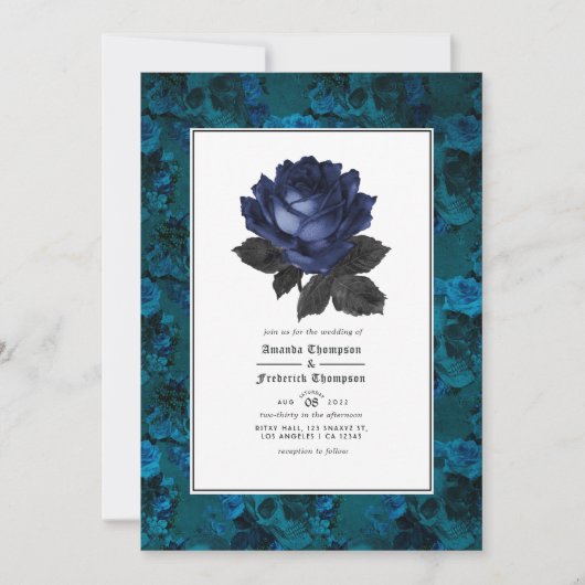 Foto van Black and Blue Gothic Floral Wedding Kaart (Voorkant)
