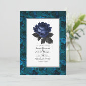 Foto van Black and Blue Gothic Floral Wedding Kaart (Staand voorkant)