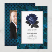 Foto van Black and Blue Gothic Floral Wedding Kaart (Voorkant / Achterkant)
