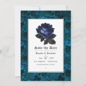 Foto van Black and Blue Gothic Floral Wedding Save The Date (Voorkant)