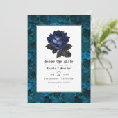 Foto van Black and Blue Gothic Floral Wedding Save The Date (Staand voorkant)