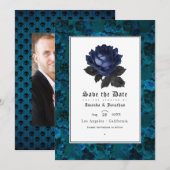 Foto van Black and Blue Gothic Floral Wedding Save The Date (Voorkant / Achterkant)