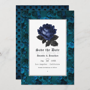 Foto van Black and Blue Gothic Floral Wedding Save The Date