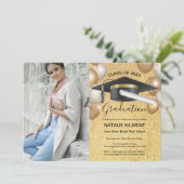 Foto van Black and Gold Afstuderen Pet Graduparty Kaart (Staand voorkant)