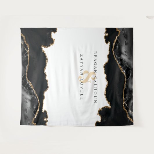 Foto van Black and Gold Marble Agate Modern Wedden Wandkleed (Voorkant (horizontaal))