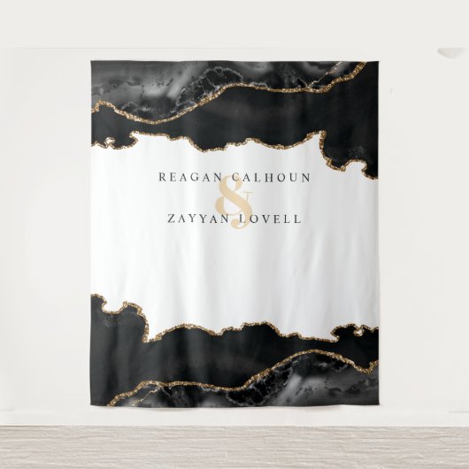 Foto van Black and Gold Marble Agate Modern Wedden Wandkleed (Voorkant)