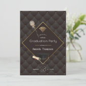 Foto van Black and Gold Virtual Graduparty Kaart (Staand voorkant)