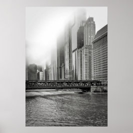 Foto van Black and White Chicago City Uitzicht Pri Poster