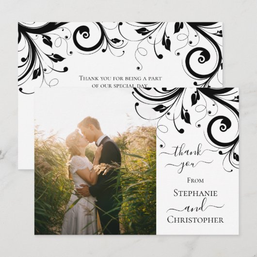 Foto van Black and White Festive Swirl Bedankkaart (Voorkant / Achterkant)
