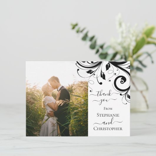 Foto van Black and White Festive Swirl Bedankkaart (Staand voorkant)