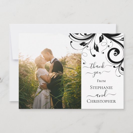 Foto van Black and White Festive Swirl Bedankkaart (Voorkant)