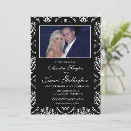 Foto van Black Damsk bruiloft Kaart (Staand voorkant)