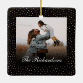 Foto van Black & Gold Confetti Reindeer Joy Keramisch Ornament (Achterkant)