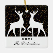 Foto van Black & Gold Confetti Reindeer Joy Keramisch Ornament (Voorkant)