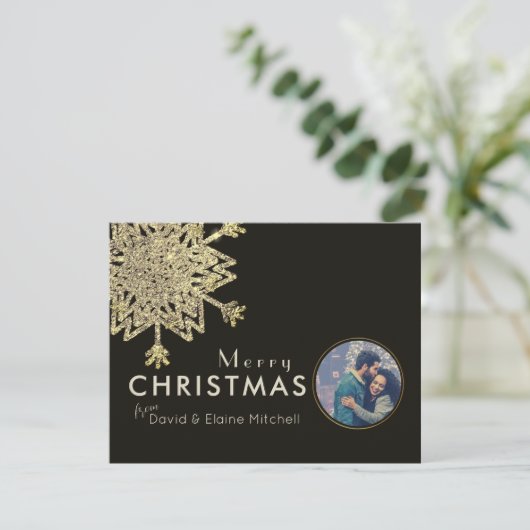 Foto van Black & Gold Snowflake | Vrolijk kerstfee Feestdagenkaart (Staand voorkant)
