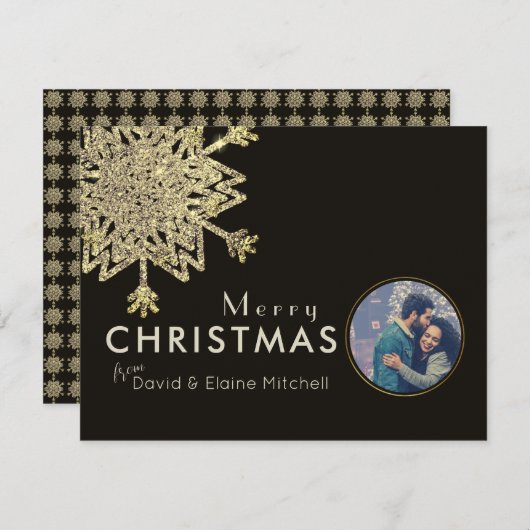 Foto van Black & Gold Snowflake | Vrolijk kerstfee Feestdagenkaart (Voorkant / Achterkant)