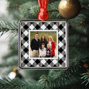 Foto van Black & White Buffalo Plaid Holiday Metalen Ornament