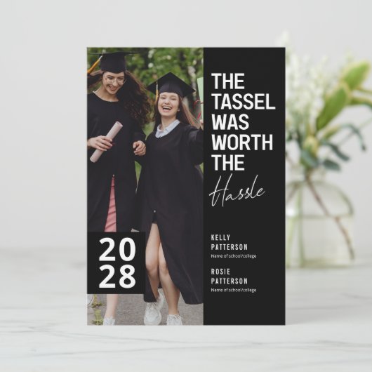 Foto van Black & White Double Afstuderen Kaart (Staand voorkant)