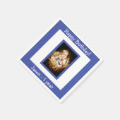 foto van blauw jongetje op verjaarfeest servet (Hoek)