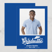 Foto van blauwe afstudeeraankondiging bedankkaart (Voorkant / Achterkant)