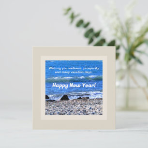 Foto van Blauwe Oceaan Gelukkig Nieuwjaar Wensen Feestdagenkaart