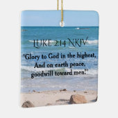 Foto van Blauwe Oceaan met kerstbijbelschrift Keramisch Ornament (Rechts)