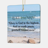 Foto van Blauwe Oceaan met kerstbijbelschrift Keramisch Ornament (Links)