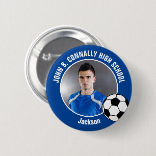 Foto van blauwe voetballer met spirit van de midde ronde button 5,7 cm