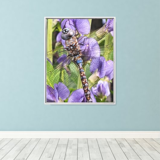 Foto van blauwooglibel canvas afdruk (Insitu (Houten vloer))